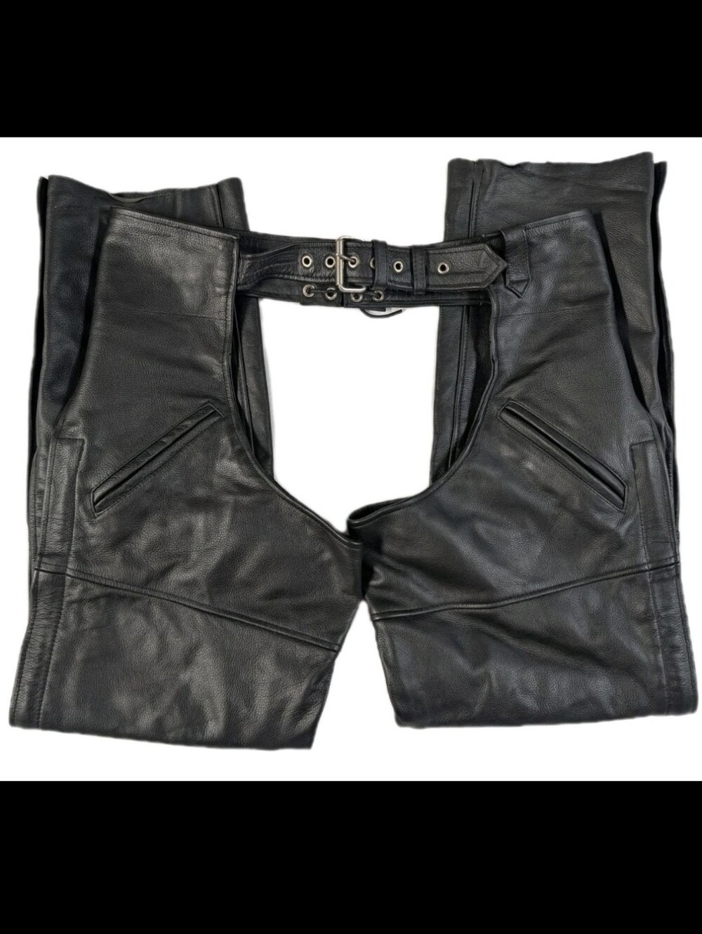 Daniel Smart Black Leather Motorcycle Biker Riding Chaps Size Large Lined